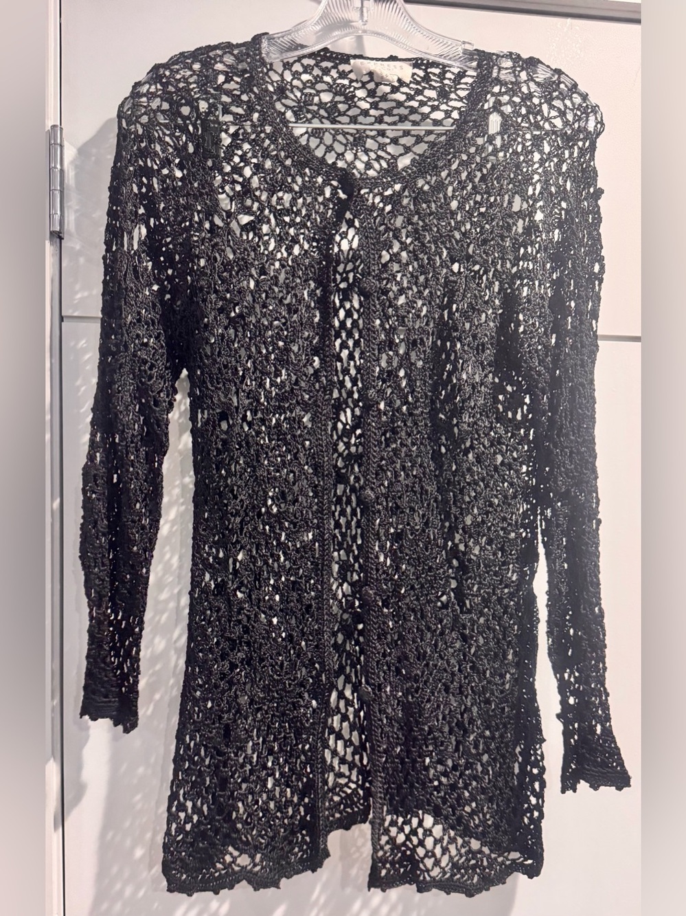 Express Black Open-Weave Long Cardigan